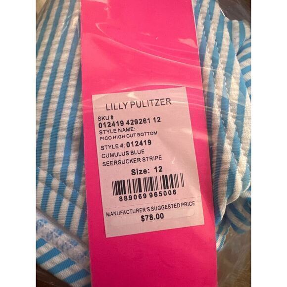 Lilly Pulitzer Pico High Cut Bikini Bottom blue striped size 12 - Picture 4 of 4